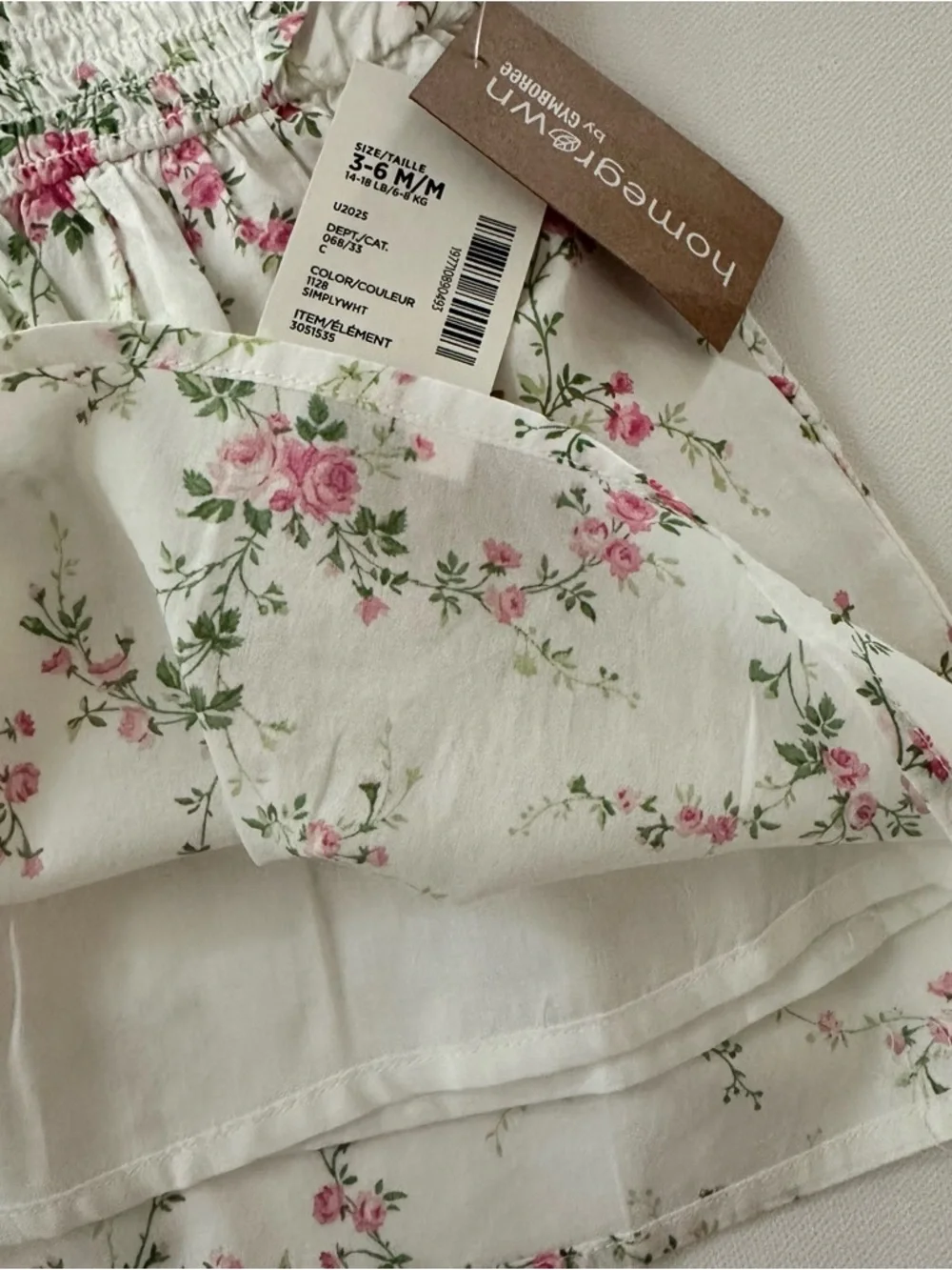 Gymboree 3-6 Months Baby Girl White Floral Smocked Dress Headband Set Organic
